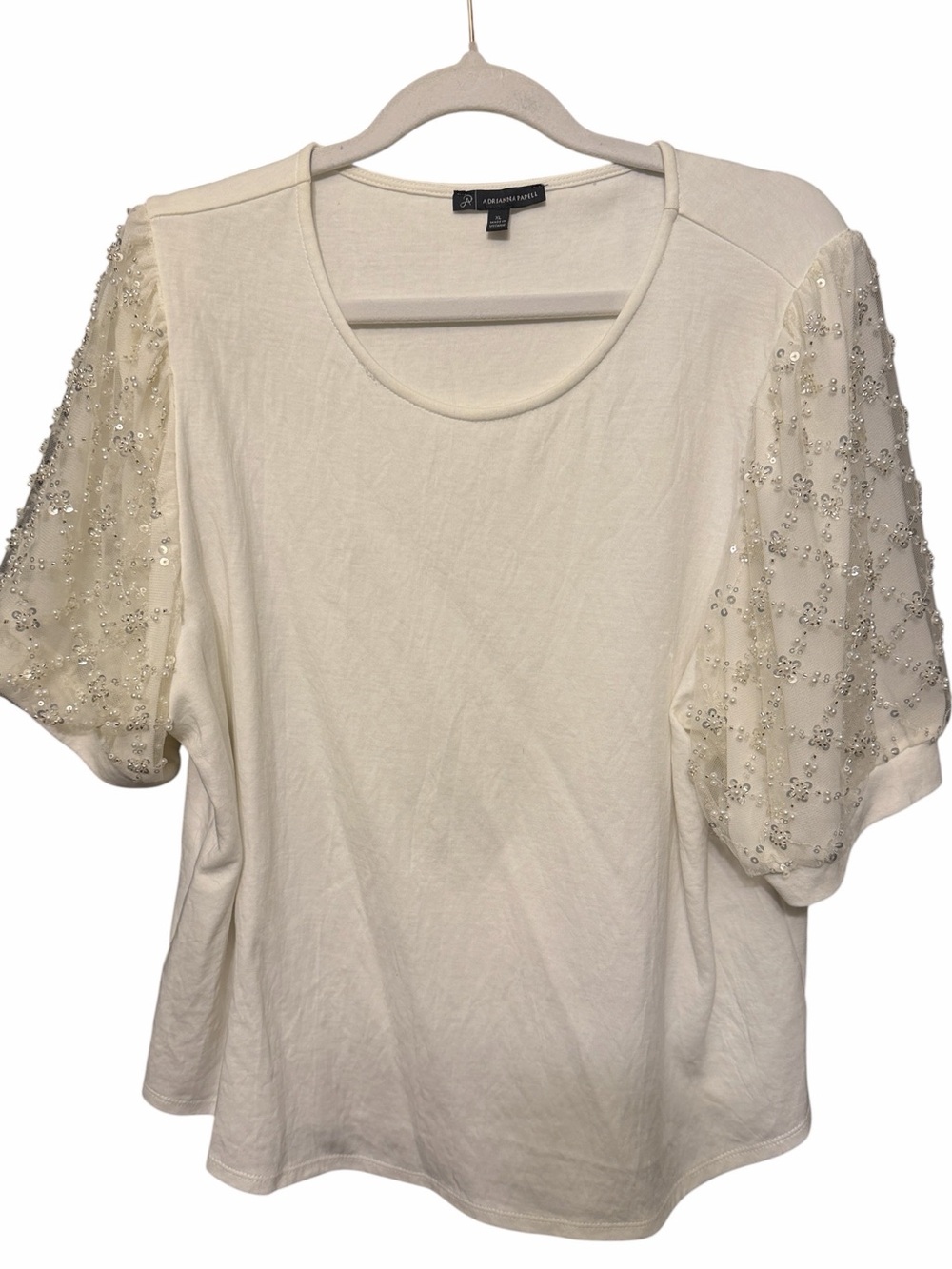 Adrianna Papell size XL White scoop neck tee with embellished puff sleeve